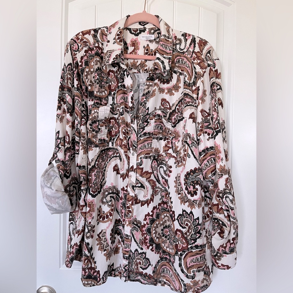 Westbound 3X Tencel button down paisley print blouse. GORGEOUS colors very soft